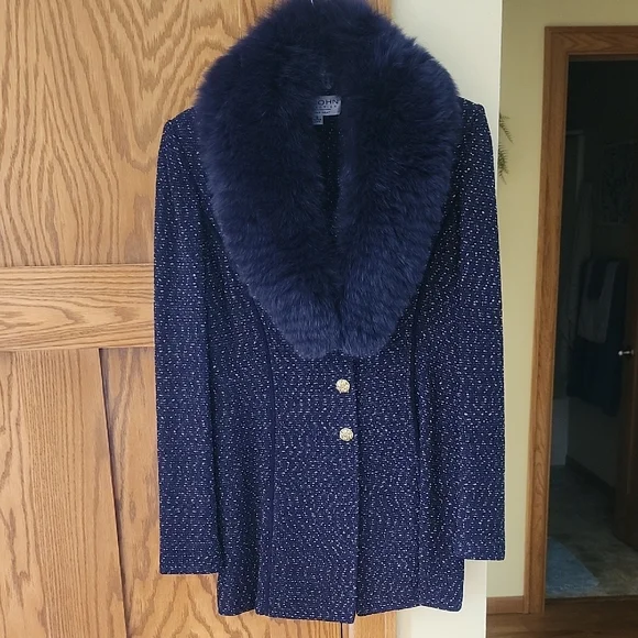 Women's Aubergine Fur Collar Jacket - Picture 1 of 12